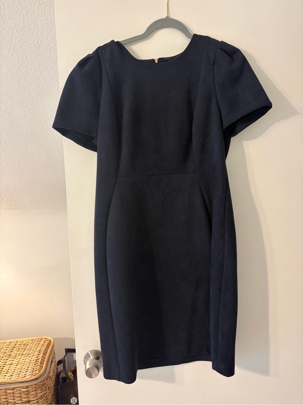 Calvin Klein Navy Short-Sleeve Suede Sheath Midi Dress